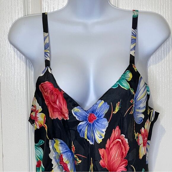 Vintage Victoria’s Secret Gold Label Floral Asymmetrical Slip Dress Black Large - Picture 3 of 13